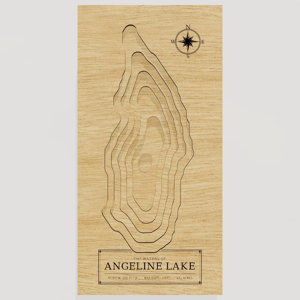 Angeline Lake 3D wood map, front view