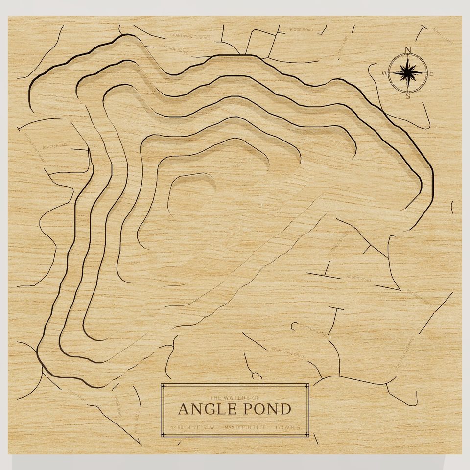 Angle Pond 3D wood map, front view