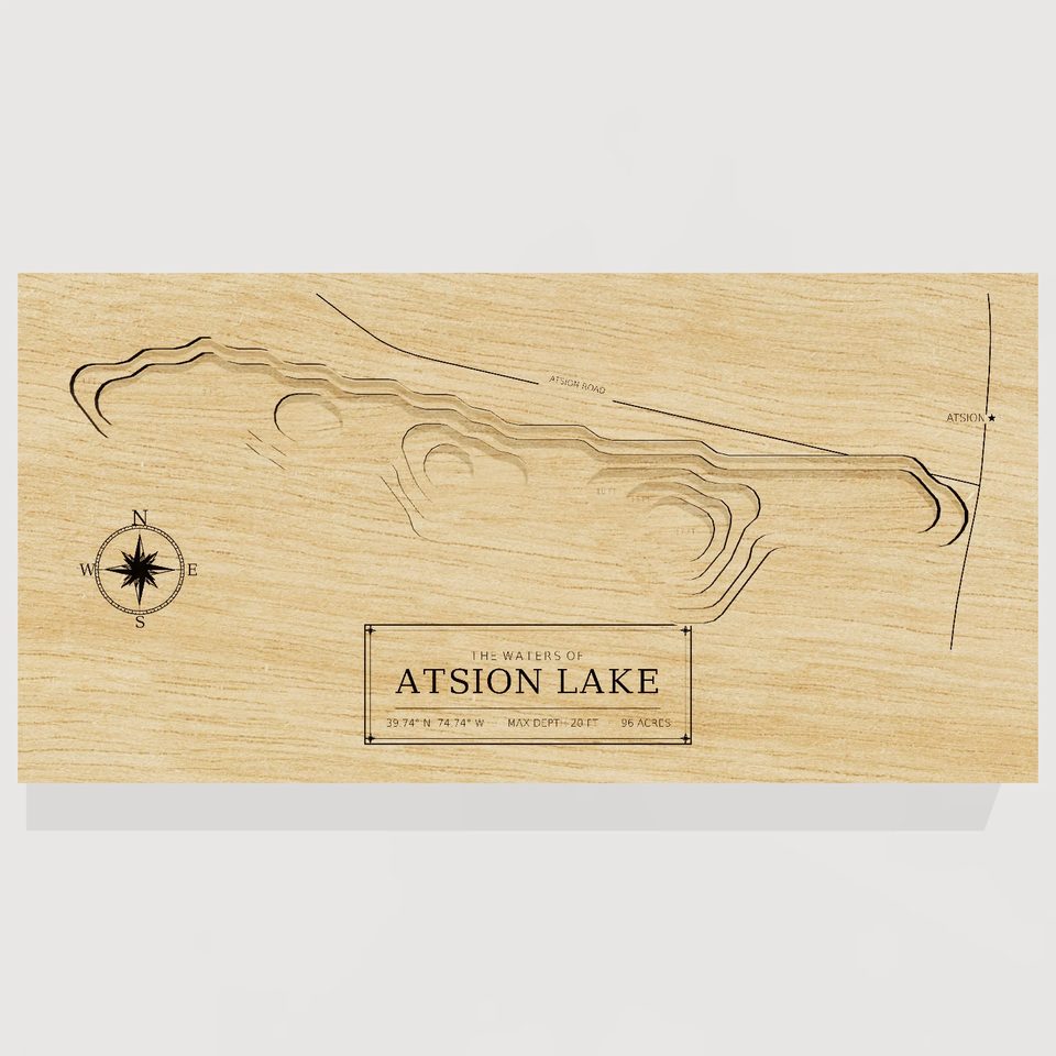 Atsion Lake 3D wood map, front view