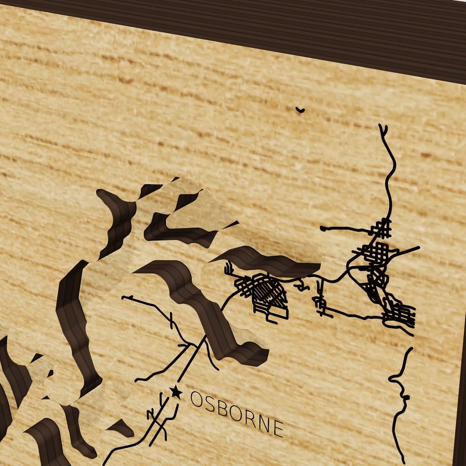 Banks Lake 3D wood map, detail view