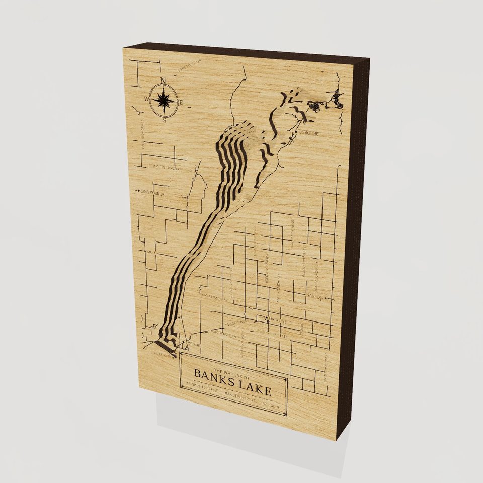 Banks Lake 3D wood map, hero view