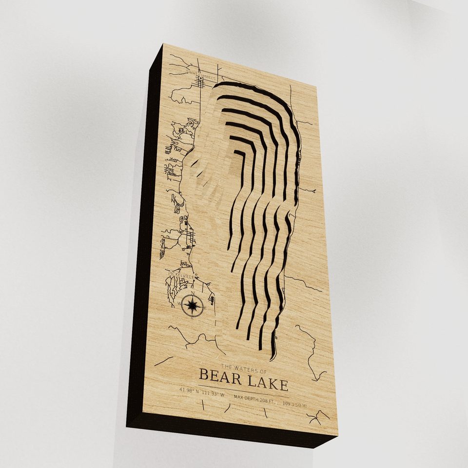 Bear Lake 3D wood map, angle low view