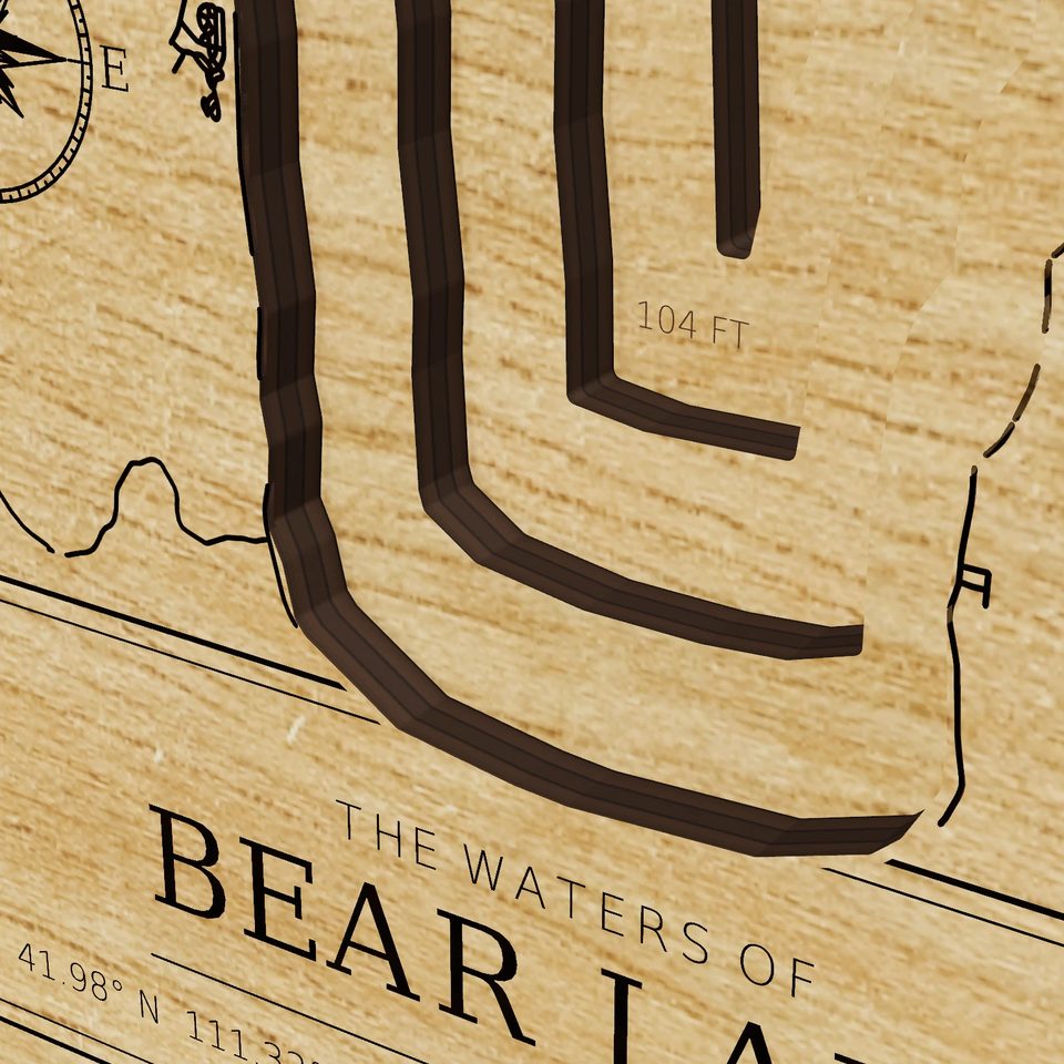 Bear Lake 3D wood map, detail view