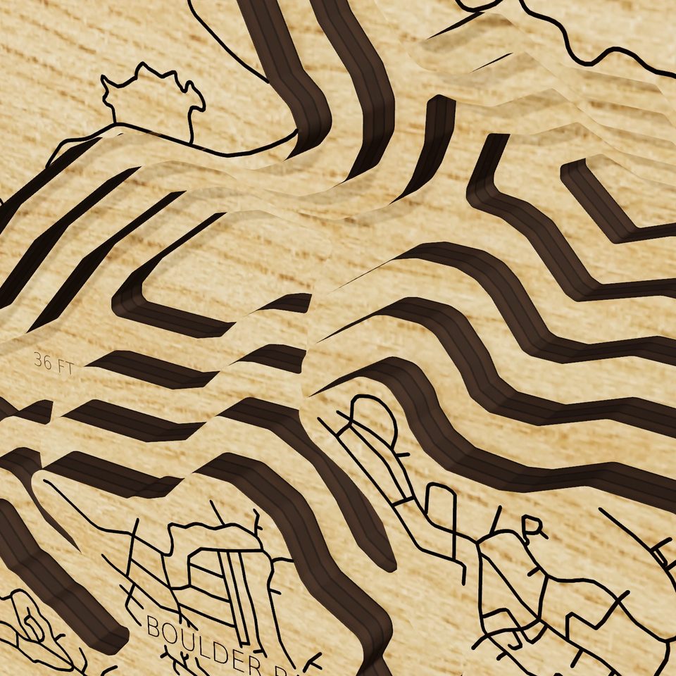 Big Bear Lake 3D wood map, detail view