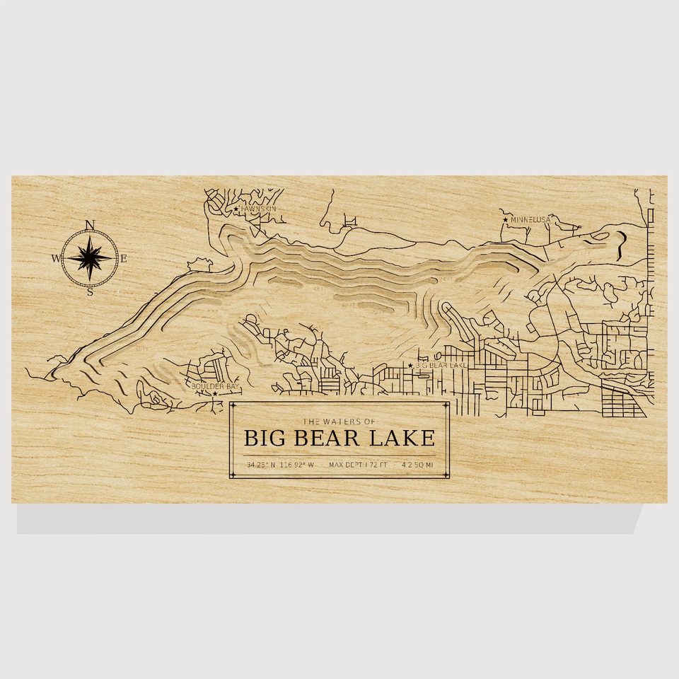 Big Bear Lake 3D wood map, front view