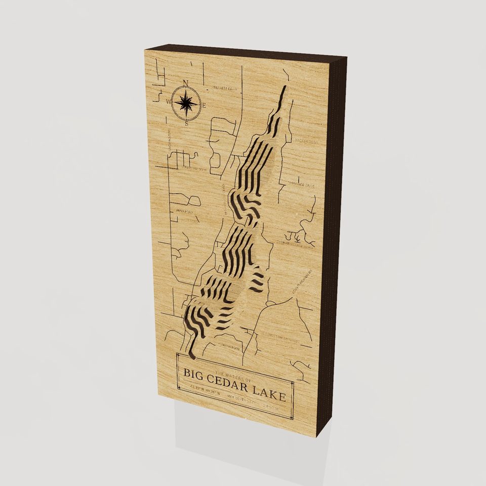 Big Cedar Lake 3D wood map, hero view