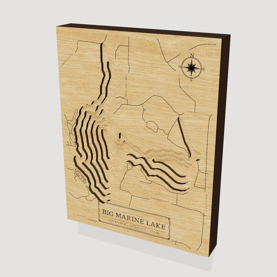 Big Marine Lake 3D wood map, hero view