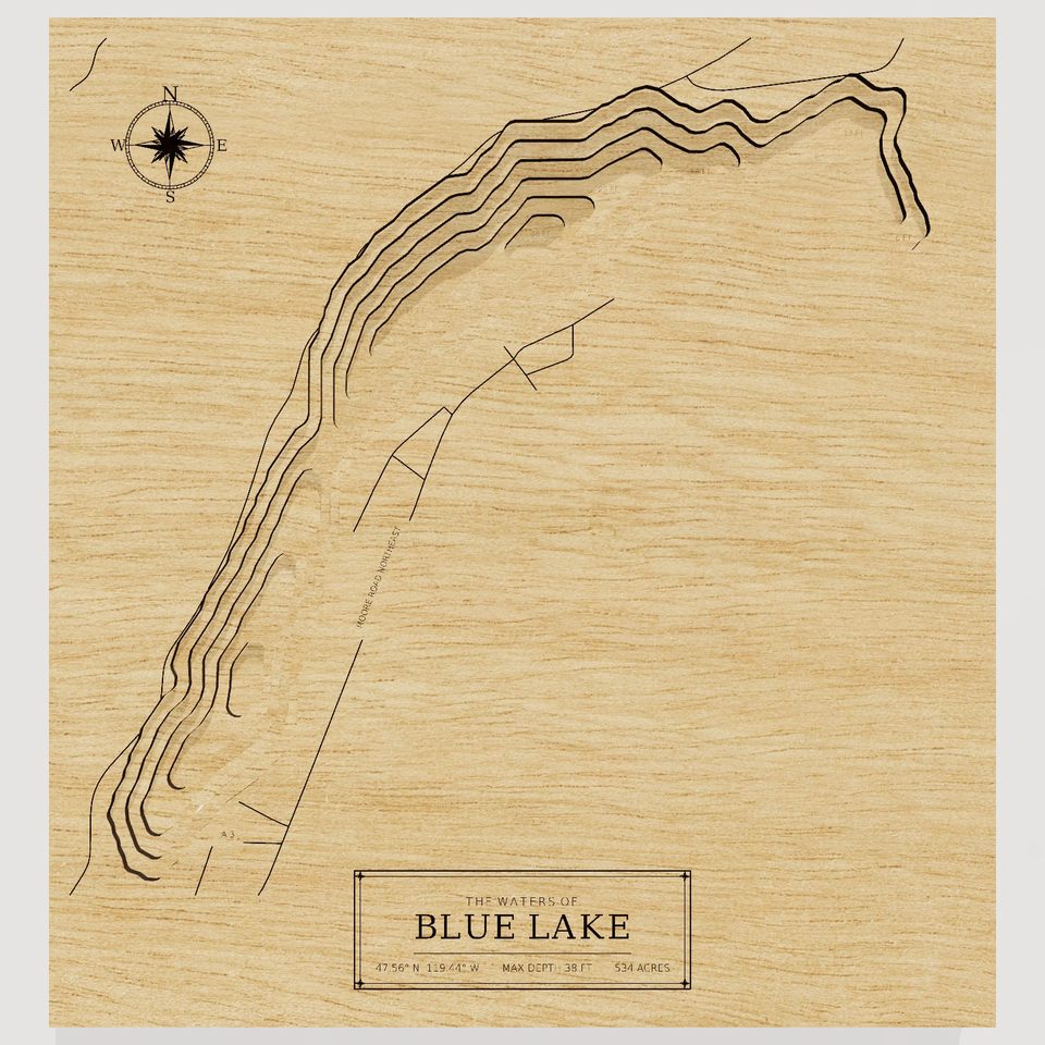 Blue Lake 3D wood map, front view