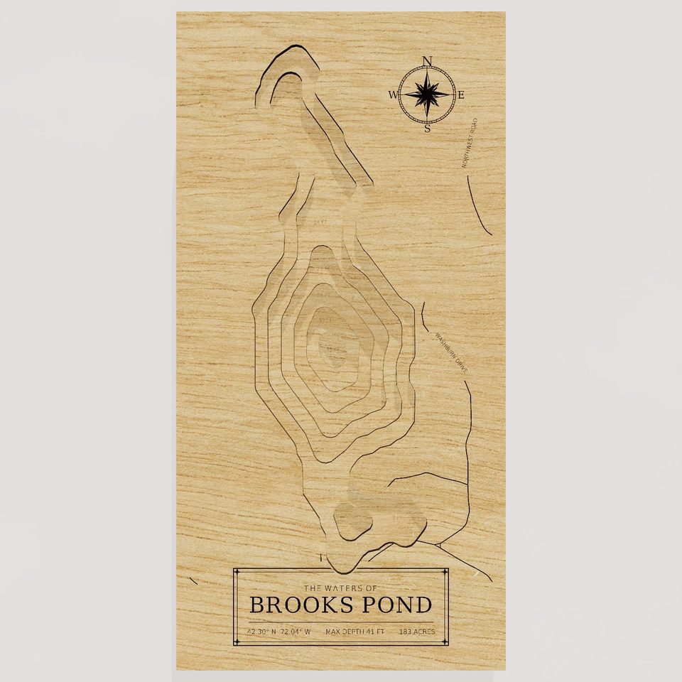 Brooks Pond 3D wood map, front view
