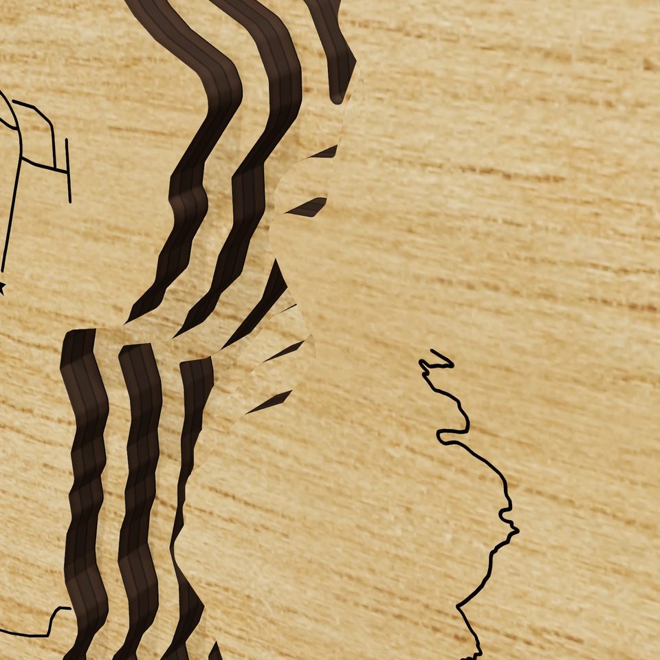 Caballo Lake 3D wood map, detail view