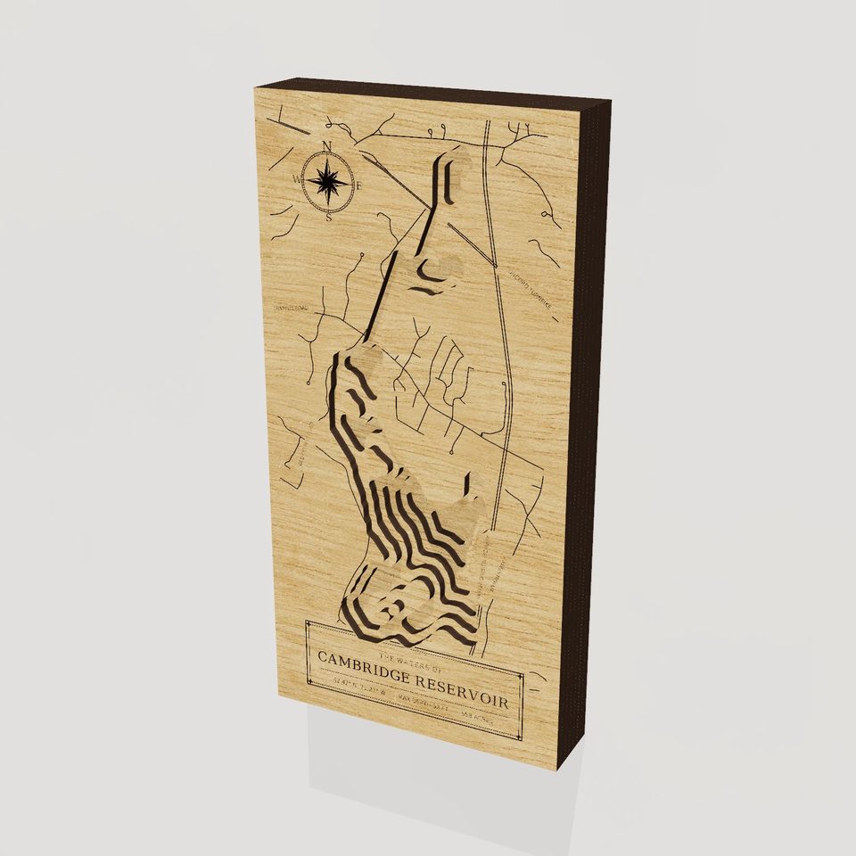 Cambridge Reservoir 3D wood map, hero view