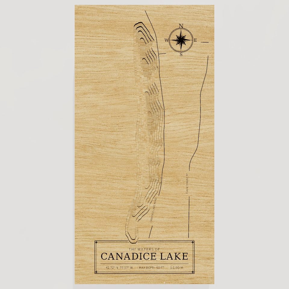 Canadice Lake 3D wood map, front view