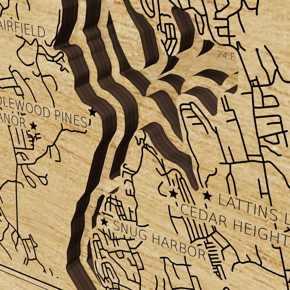 Candlewood Lake 3D wood map, detail view