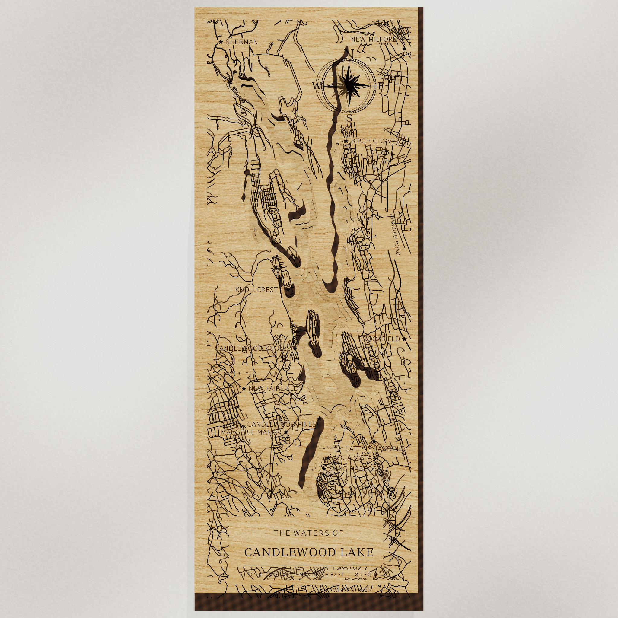 Candlewood Lake map, front view