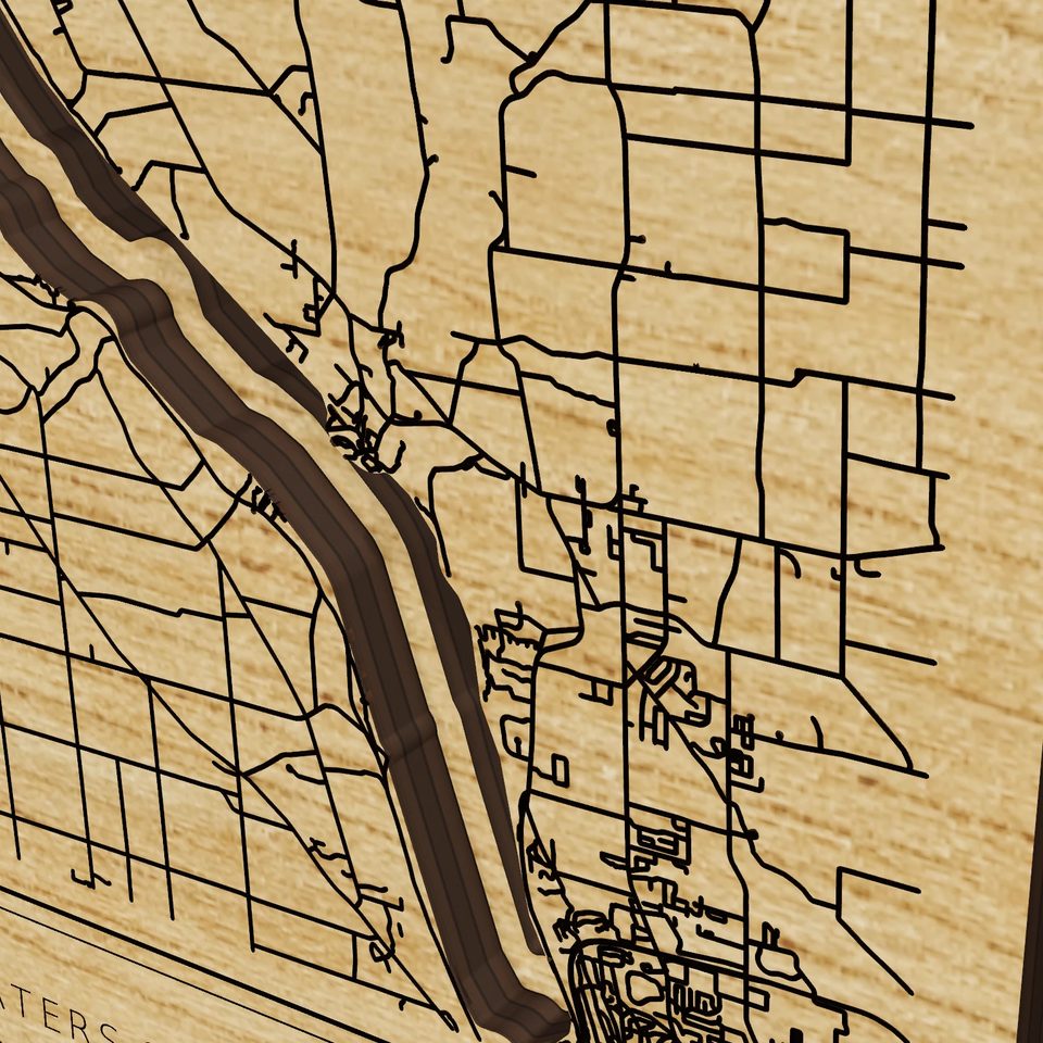 Cayuga Lake 3D wood map, detail view