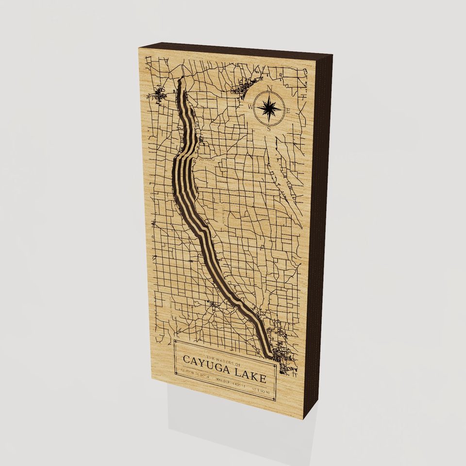 Cayuga Lake 3D wood map, hero view
