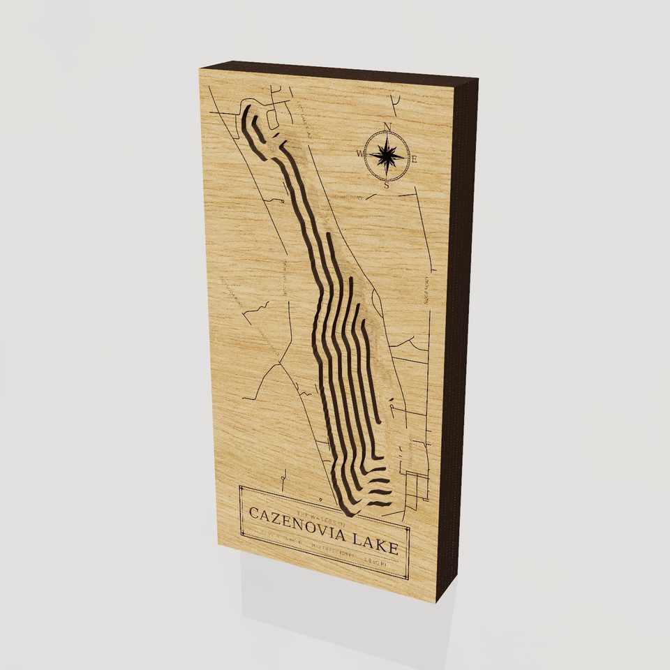 Cazenovia Lake 3D wood map, hero view