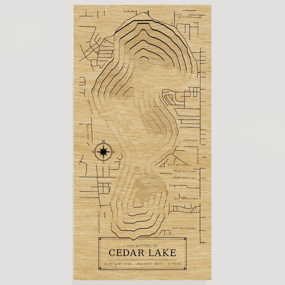 Cedar Lake 3D wood map, front view
