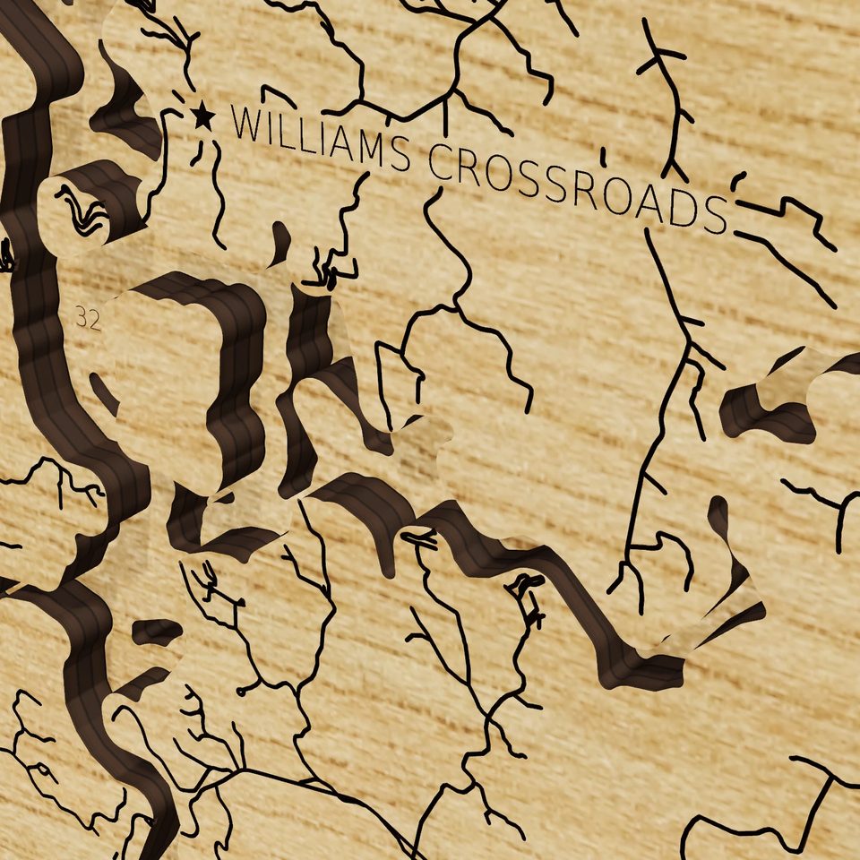 Center Hill Lake 3D wood map, detail view