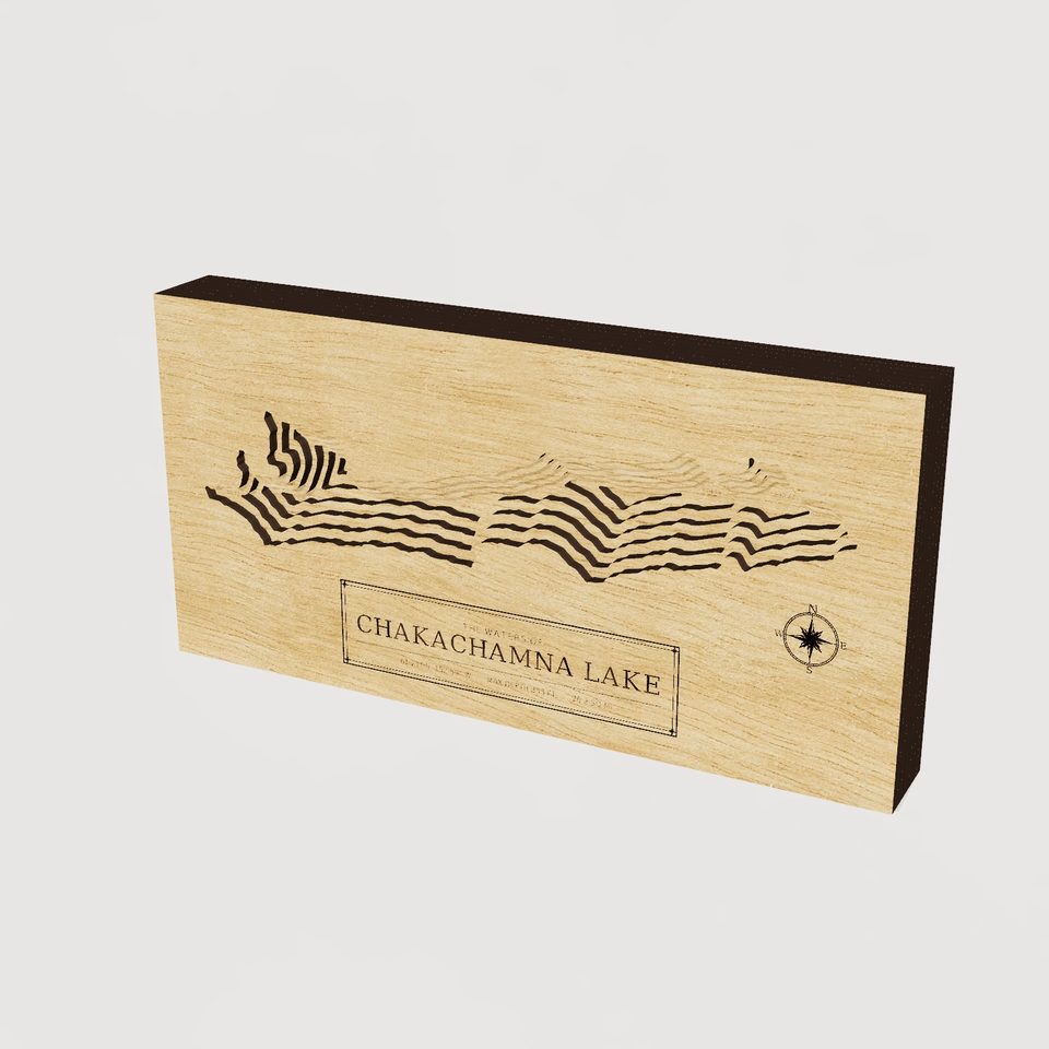 Chakachamna Lake 3D wood map, hero view
