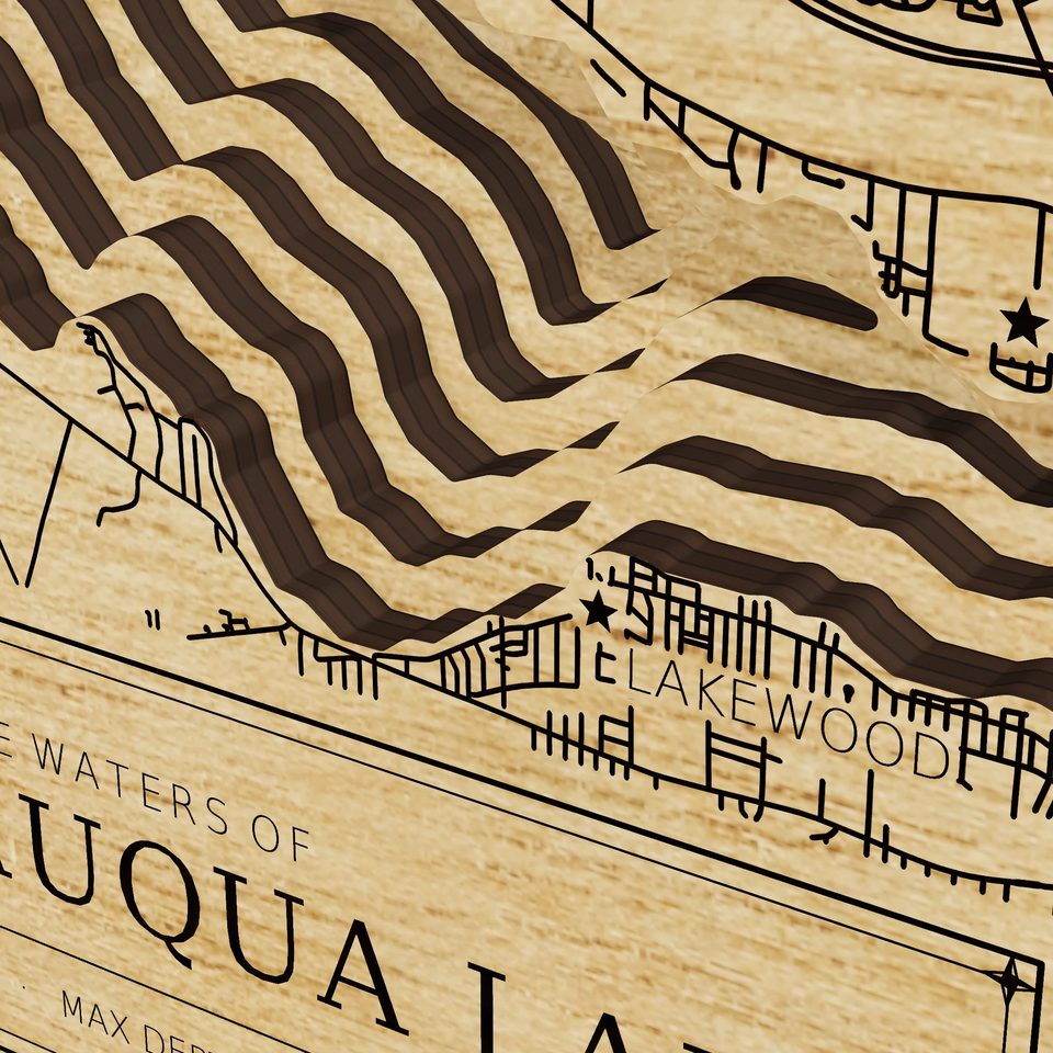 Chautauqua Lake 3D wood map, detail view