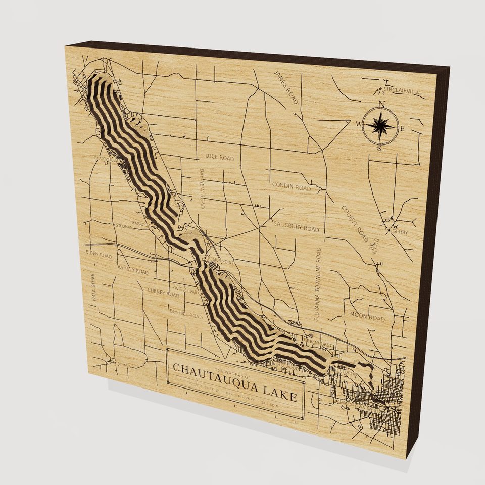 Chautauqua Lake 3D wood map, hero view
