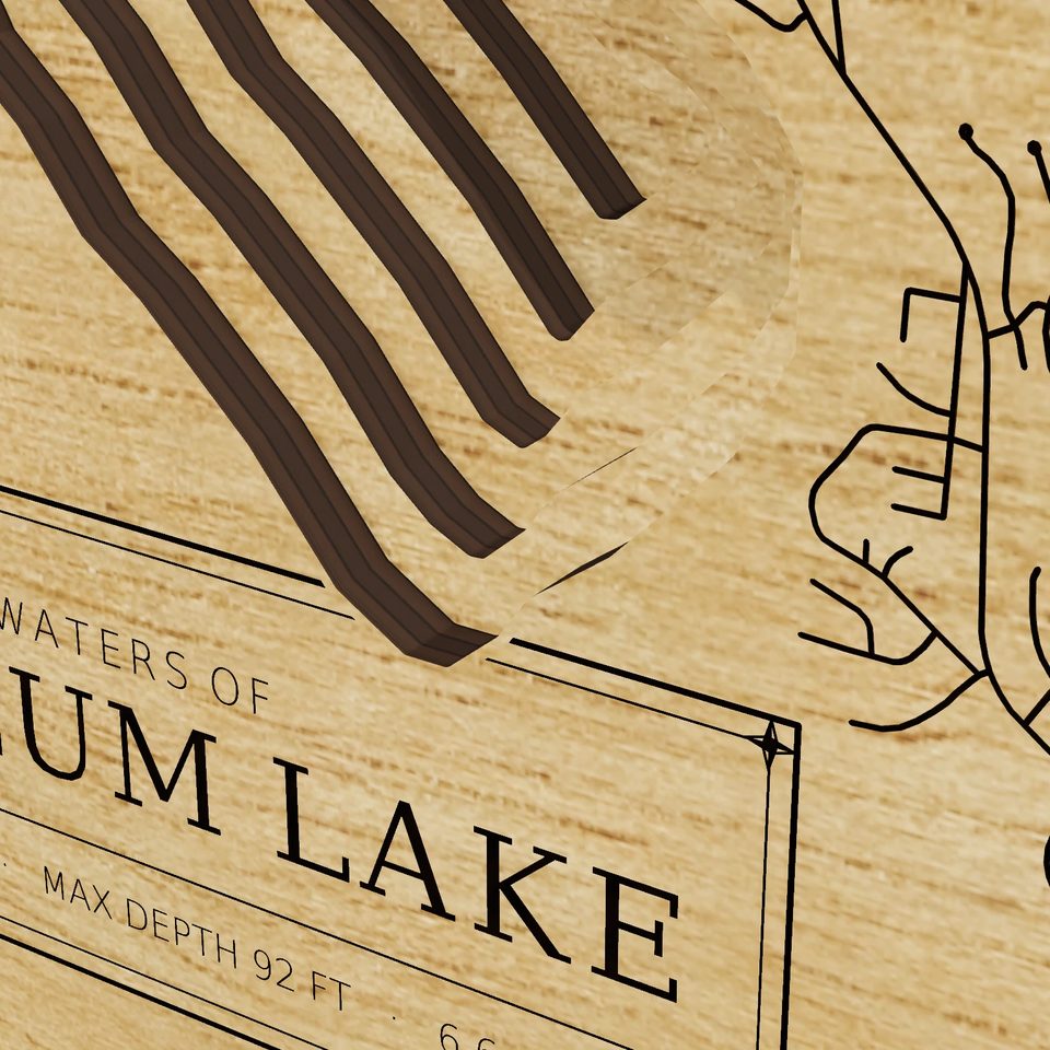 Cle Elum Lake 3D wood map, detail view