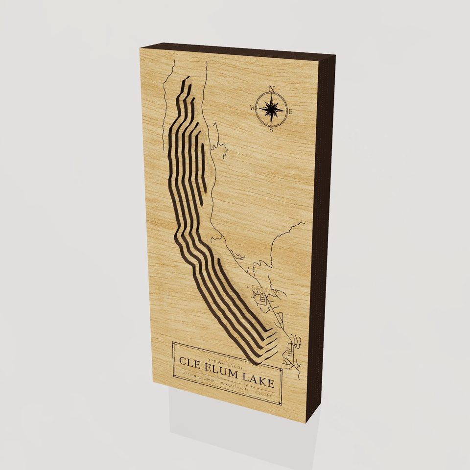 Cle Elum Lake 3D wood map, hero view
