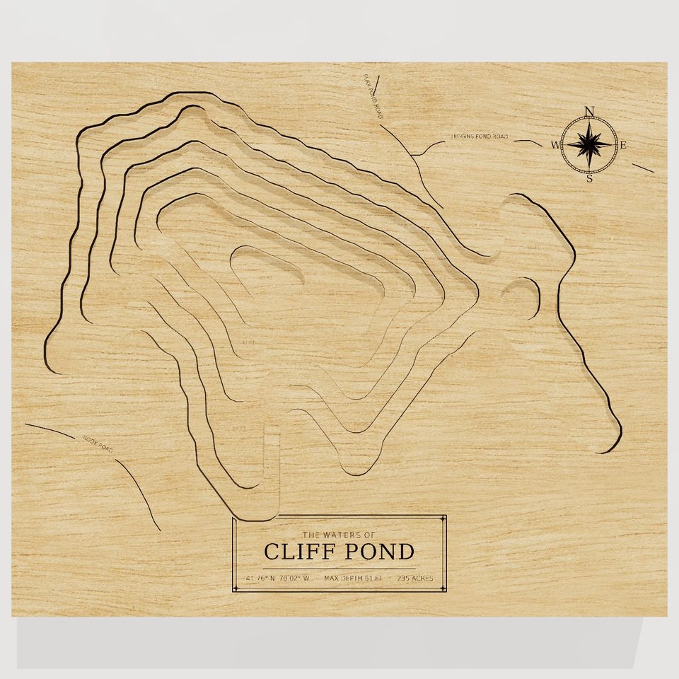 Cliff Pond 3D wood map, front view
