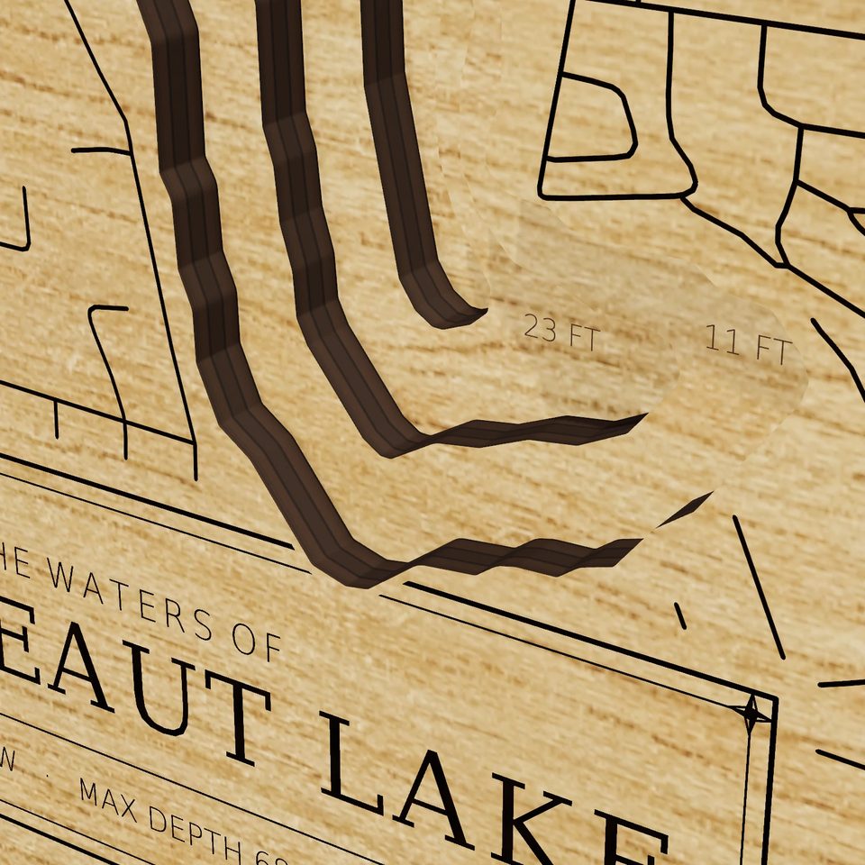 Conneaut Lake 3D wood map, detail view
