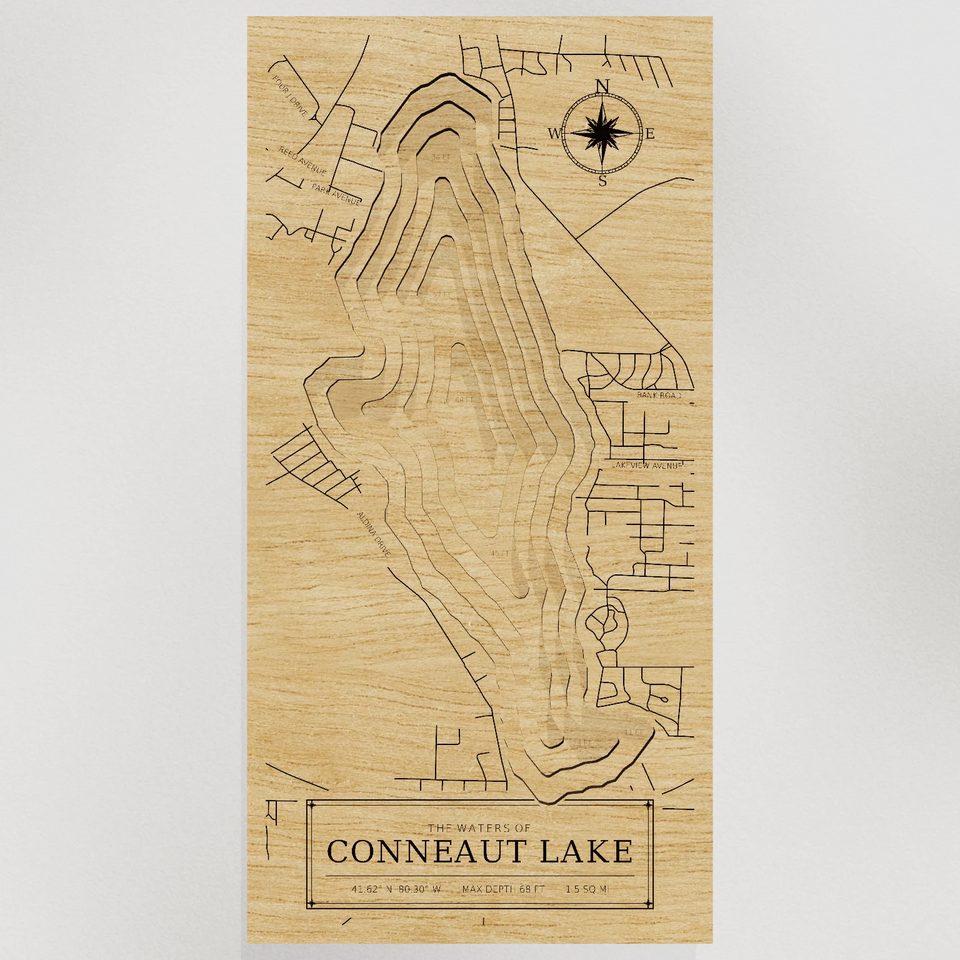 Conneaut Lake 3D wood map, front view