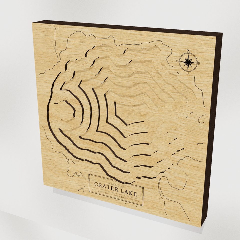 Crater Lake 3D wood map, hero view