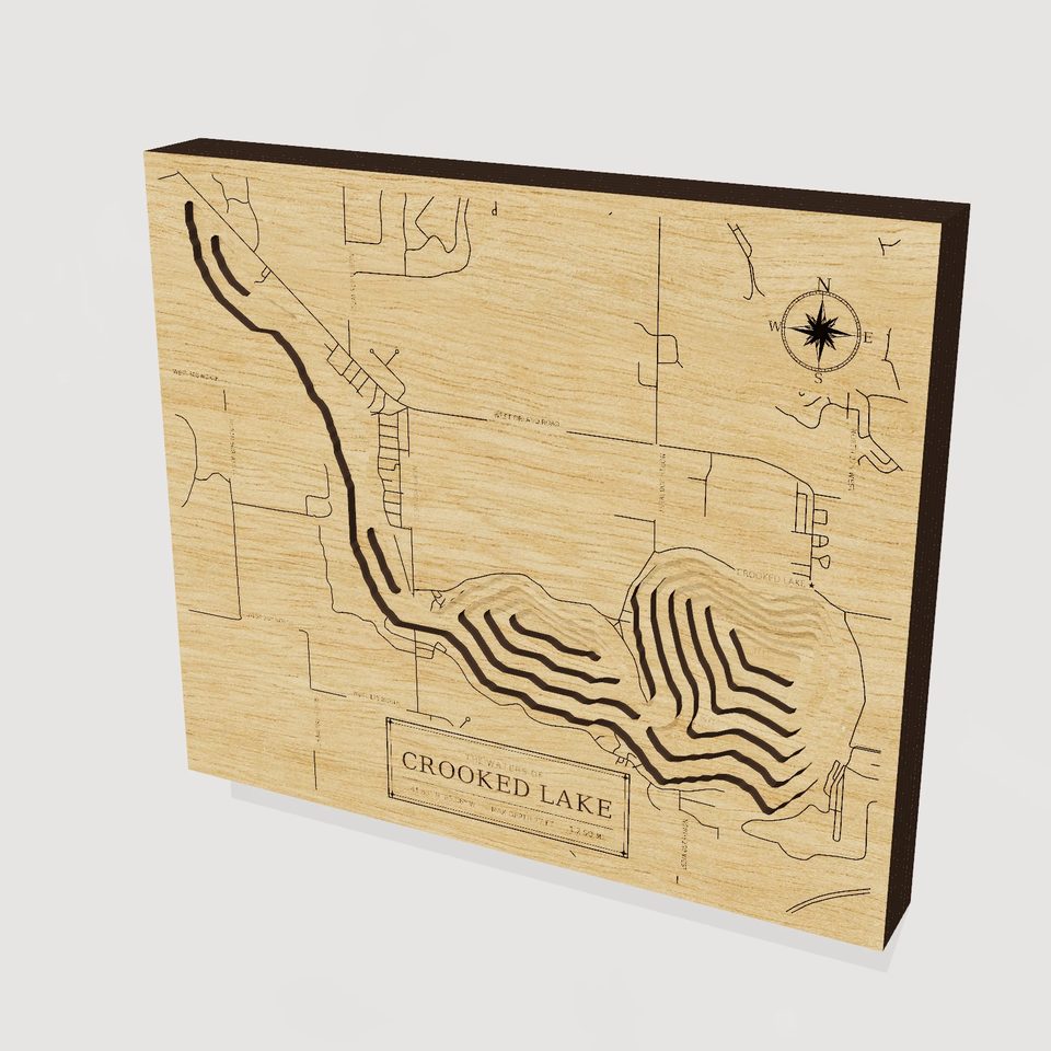 Crooked Lake 3D wood map, hero view