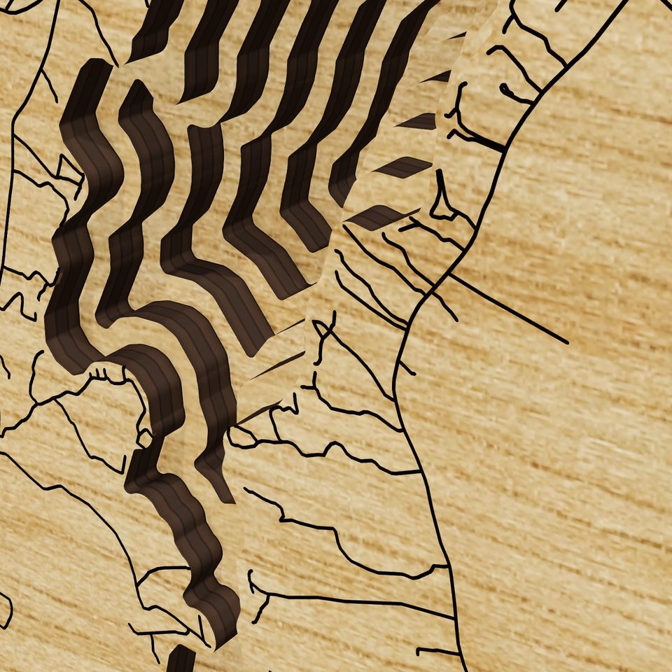 Damariscotta Lake 3D wood map, detail view