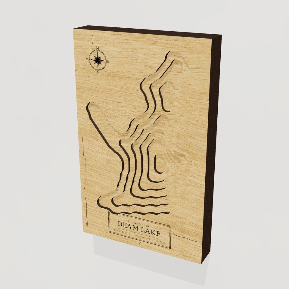 Deam Lake 3D wood map, hero view