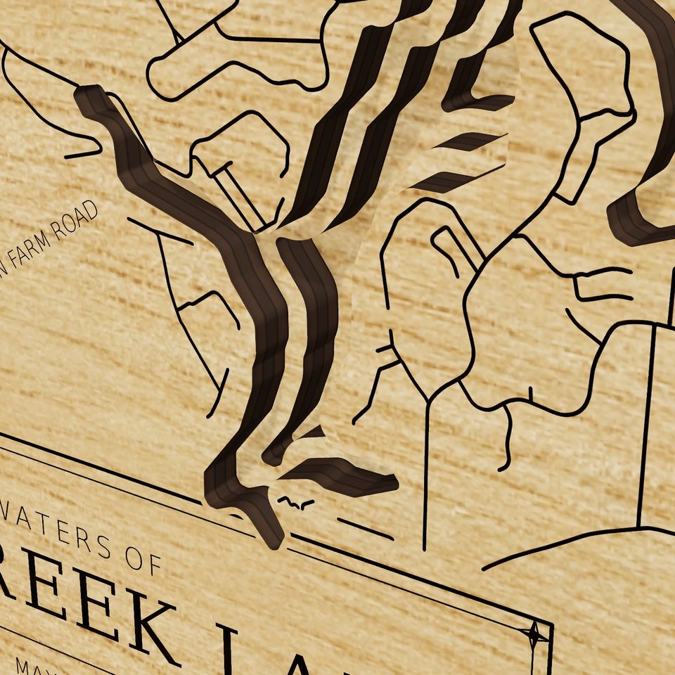 Deep Creek Lake 3D wood map, detail view