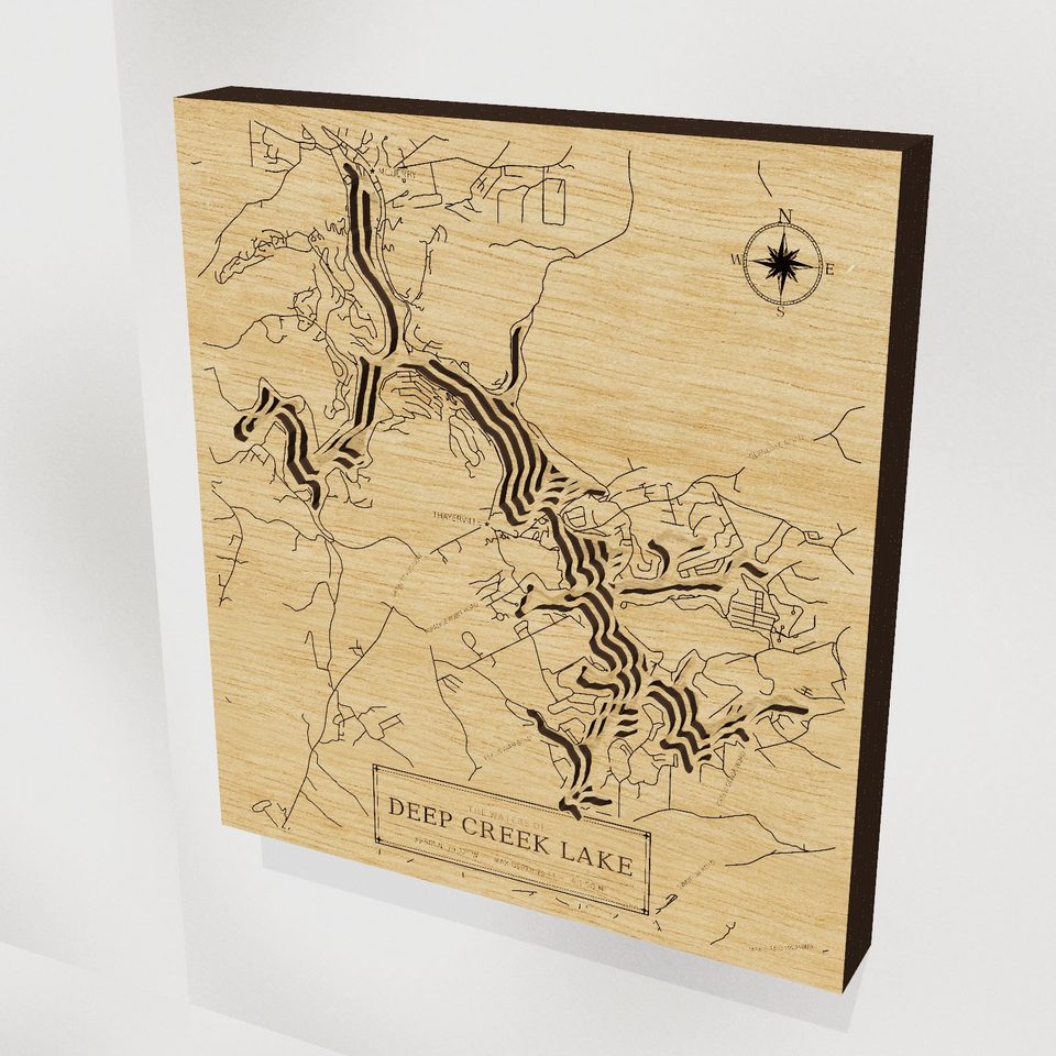 Deep Creek Lake 3D wood map, hero view