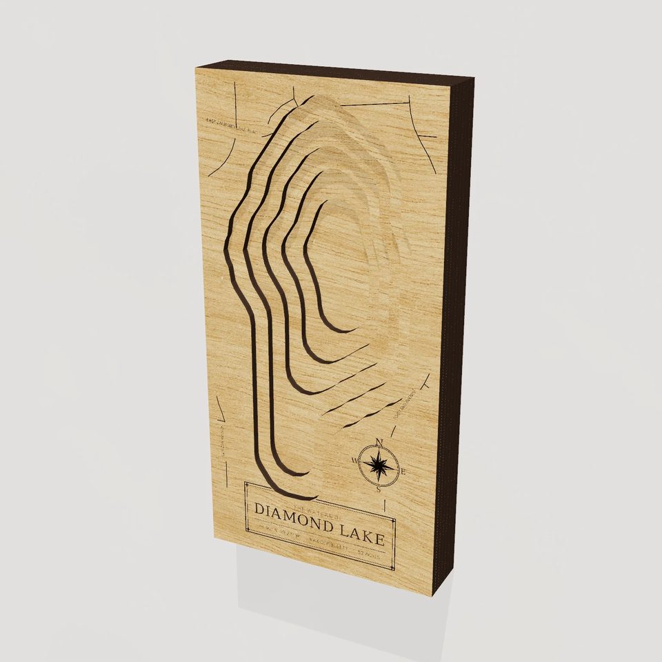 Diamond Lake 3D wood map, hero view