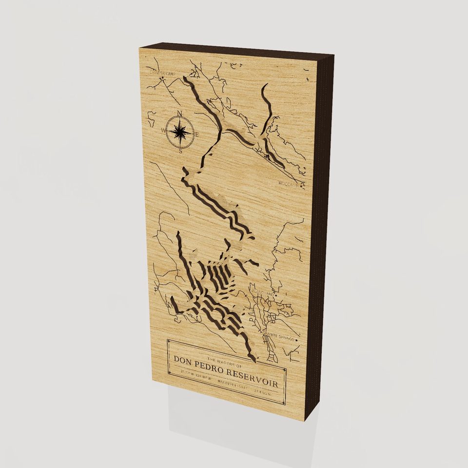 Don Pedro Reservoir 3D wood map, hero view