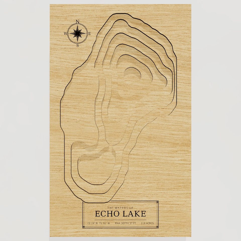 Echo Lake 3D wood map, front view