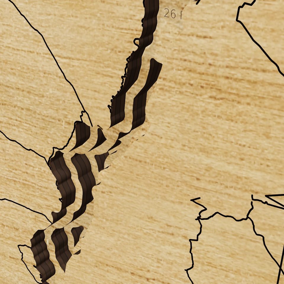 Elephant Butte Lake 3D wood map, detail view