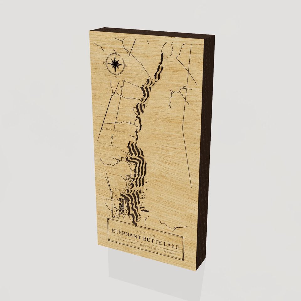 Elephant Butte Lake 3D wood map, hero view