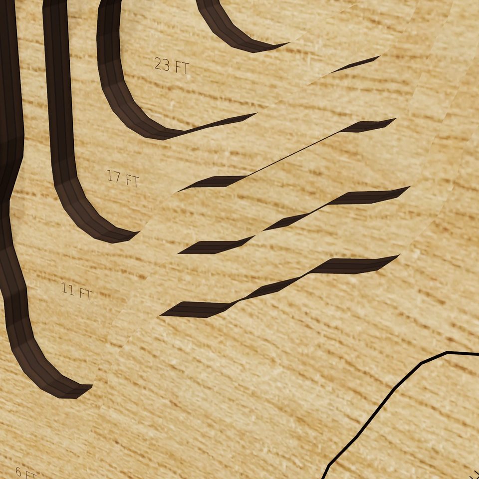 Ellis Pond 3D wood map, detail view