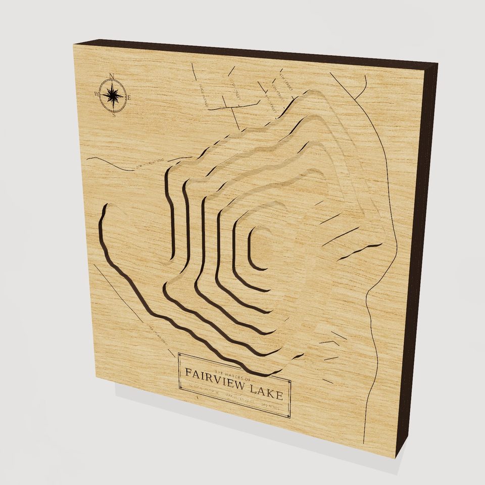 Fairview Lake 3D wood map, hero view
