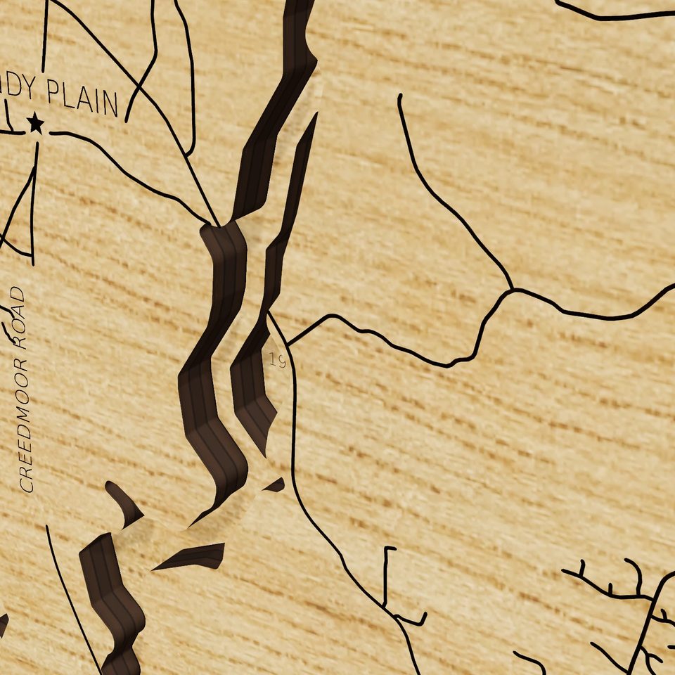 Falls Lake 3D wood map, detail view