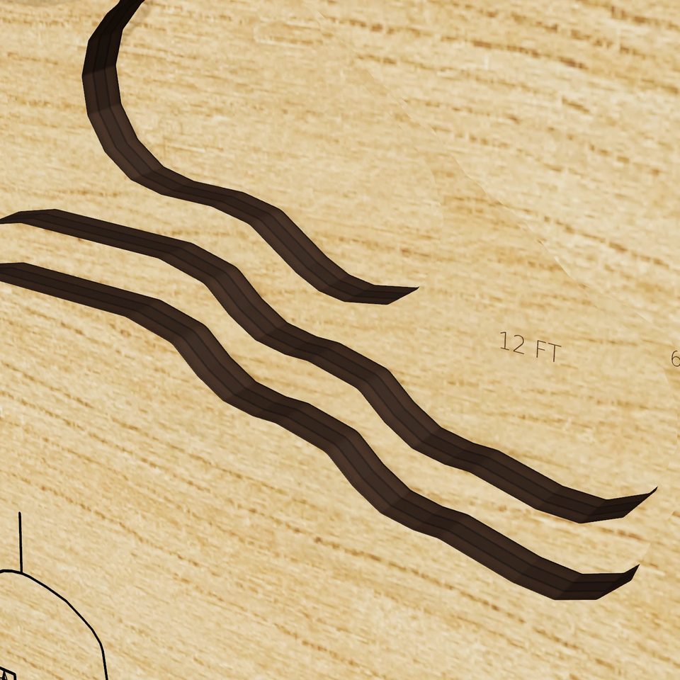 Florence Lake 3D wood map, detail view