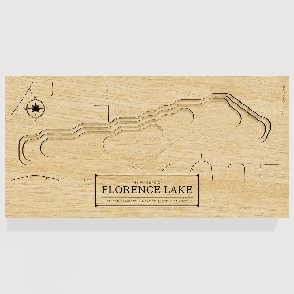 Florence Lake 3D wood map, front view