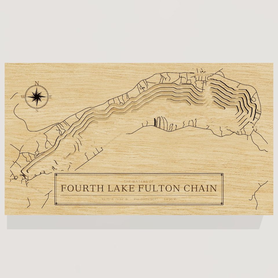 Fourth Lake Fulton Chain 3D wood map, front view