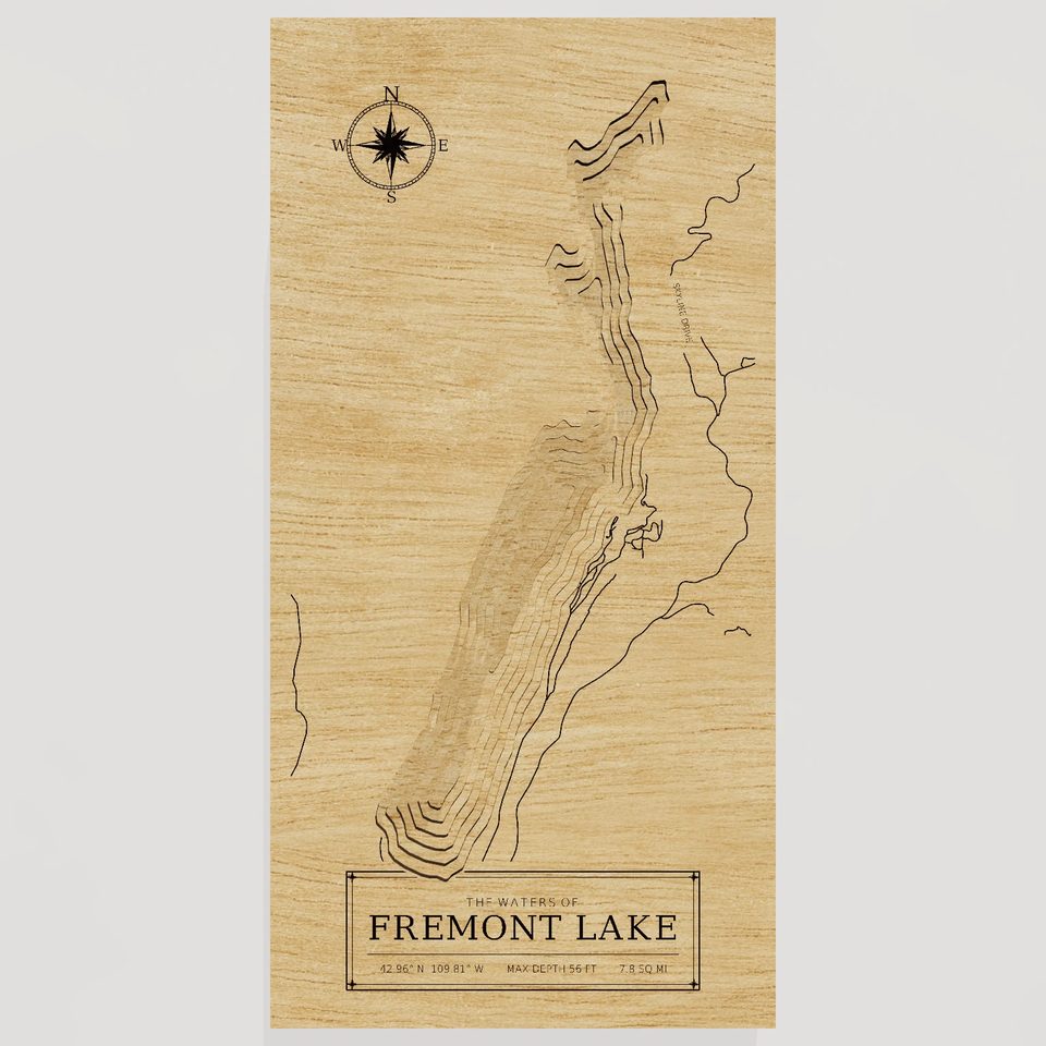 Fremont Lake 3D wood map, front view