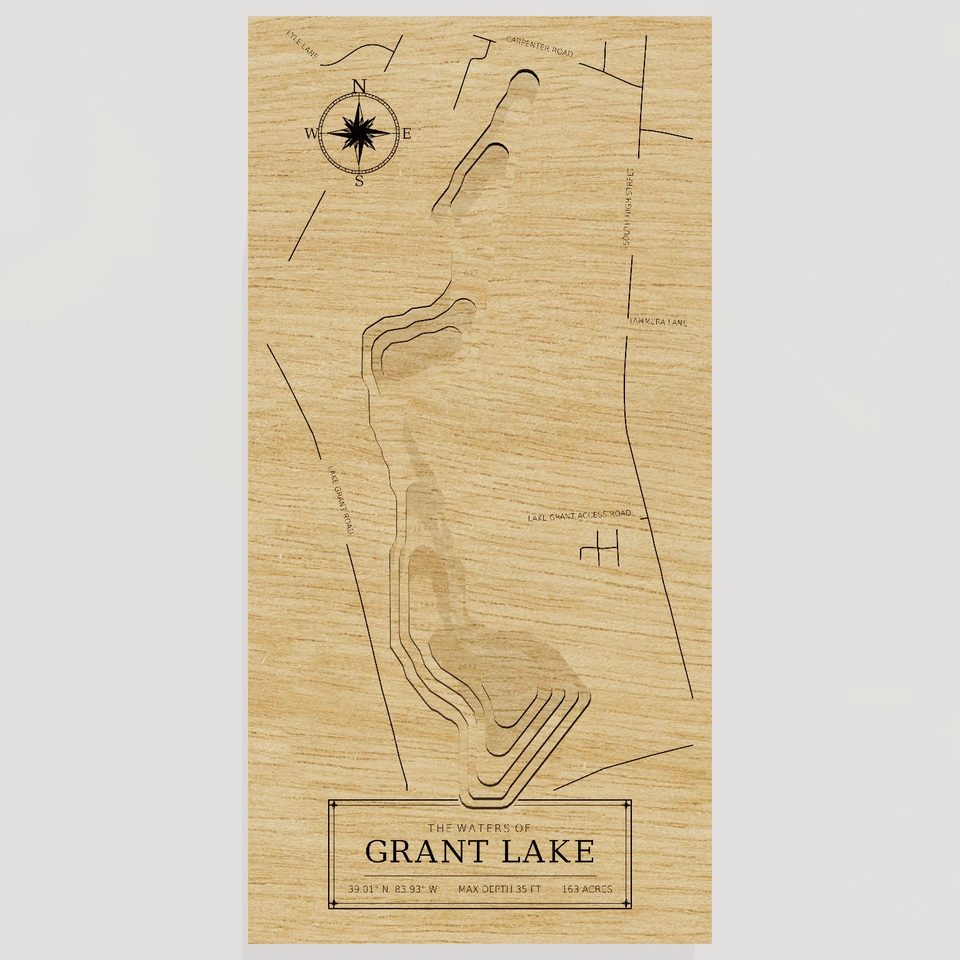 Grant Lake 3D wood map, front view
